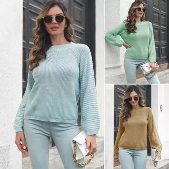 Зимний осенний женский элегантный свитер с рукавами-фонариками, свободный вязаный повседневный топ S оранжевый