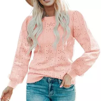 Зимний осенний женский модный полый однотонный свитер, свободный вязаный топ S ярко-розовый