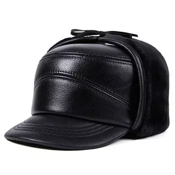 Зимний отец среднего и пожилого возраста, осенне-зимний теплый берет, мужская меховая шапка с утиным язычком L чёрный