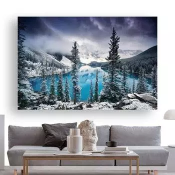Зимний пейзаж с озером, картины на холсте, настенное искусство, снежные постеры и принты, настенное искусство для гостиной, домашний декор, Cuadros 20x30cm (NO Frame) селадон синий