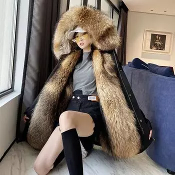 Зимний пирог, преодолевающий подкладку из искусственного меха, женская парка средней длины, пальто плюс бархатный толстый теплый пуховик XXL