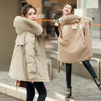 Зимний пирог превосходит женскую утолщенную талию куртку стеганую куртку обтягивающую стеганую куртку с плюшевым воротником стеганую куртку M хаки