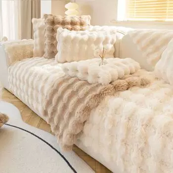 Зимний плюшевый чехол для дивана для гостиной, однотонный теплый диван-полотенце, нескользящий пылезащитный чехол для дивана в форме буквы L, полотенце для дивана, для дома 30x50cm pillowcase зелёный