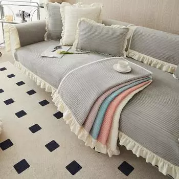 Зимний плюшевый чехол для дивана с деревянным краем, противоскользящий чехол для дивана, сплошной цвет, чехол для дивана, утолщающий коврик для дивана для гостиной, деко, дома 70x70cm 1pcs