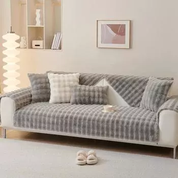 Зимний плюшевый чехол для дивана с кроликом, утолщенная теплая бархатная подушка, Нескользящая кожаный диван для гостиной, защита от пыли, мягкие полотенца 70x70cm 1pcs