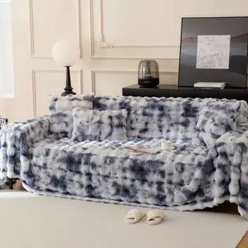 Зимний плюшевый чехол для дивана с кроликом, полотенце, одеяло, универсальный полный чехол, подушка для полотенец, осенне-зимний утолщающий коврик 180*130cm