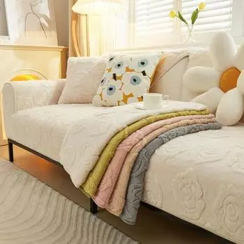 Зимний плюшевый однотонный жаккардовый диван-подушка, украшение для гостиной, противоскользящее полотенце для спинки, современный минималистский все включено, стеганый диванный чехол 45x45cm Pillowcover 1pcs