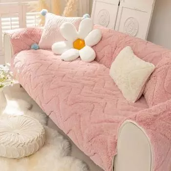 Зимний плюшевый толстый чехол для дивана, наволочка, однотонный противоскользящий L-образный диван, полотенце, светильник, роскошный стиль, диван для гостиной, коврик для пыли 70x70cm 1pcs