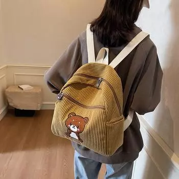 Зимний популярный вельветовый рюкзак женский модный универсальный рюкзак милый медведь школьный рюкзак для школьников жёлтый