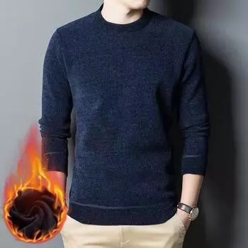 Зимний повседневный мужской свитер с высоким воротом, стандартный крой, длинный рукав, однотонный, с флокированной отделкой, для теплого модного джемпера, плотный M чёрный