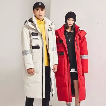 Зимний пуховик для пар, мужская теплая и длинная парка с капюшоном, пальто из белого утиного пуха