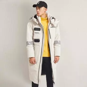 Зимний пуховик для пар, мужская теплая и длинная парка с капюшоном, пальто из белого утиного пуха S