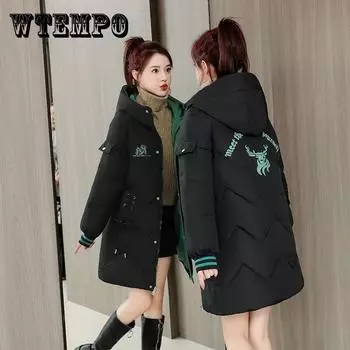 Зимний пуховик Корейская мода средней длины стеганая куртка утолщенная свободная пуховая куртка больших размеров для женщин XXXL чёрный