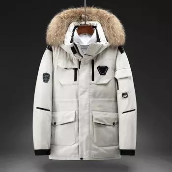 Зимний пуховик Мужская зимняя куртка Parker средней длины с капюшоном L хаки