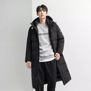 Зимний пуховик мужской средней длины выше колена с капюшоном S