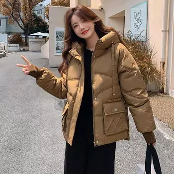 Зимний пуховик с капюшоном большого размера, женская куртка средней длины, толстая теплая хлопковая куртка M чёрный