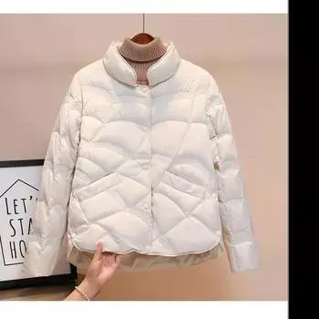 Зимний пуховик женский с воротником-стойкой модное белое пальто на утином пуху S
