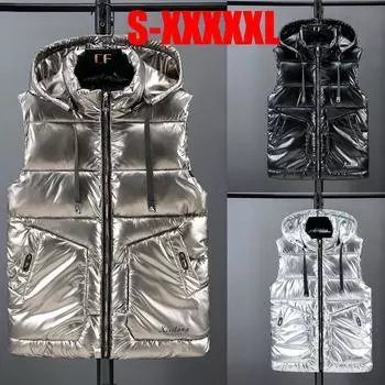 Зимний пуховый хлопковый жилет мужской глянцевый парный стиль тонкий молодежный жилет плюс размер S-5XL 5XL чёрный