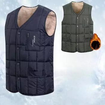 Зимний пуховый жилет для мужчин больших размеров, мужская толстая флисовая майка, модная теплая жилетка, стеганые куртки без рукавов L зелёный