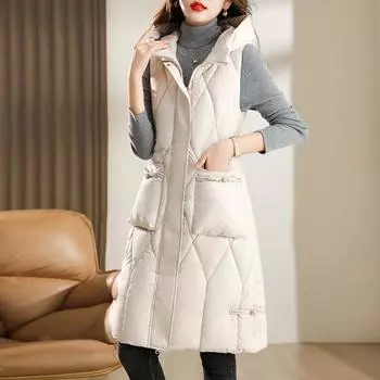 Зимний пуховый жилет средней длины с талией, женский утолщенный женский жилет среднего возраста, пальто L чёрный