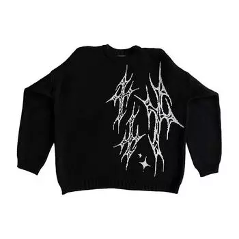 Зимний пуловер, модный повседневный новый свободный свитер с круглым вырезом в готическом стиле Harajuku, уличный вязаный свитер Y2K, одежда EMO для мужчин и женщин M чёрный
