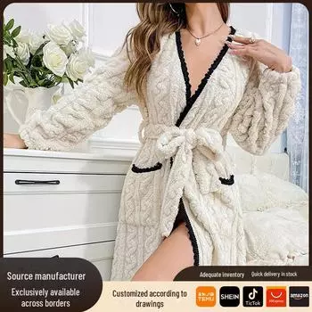 Зимний пушистый бархатный халат-пижама - большой размер Small