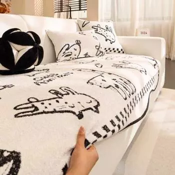 Зимний ретро теплый флисовый чехол для дивана нескользящий чехол для дивана защитный универсальный неровный диван с принтом животных подушка 90x70