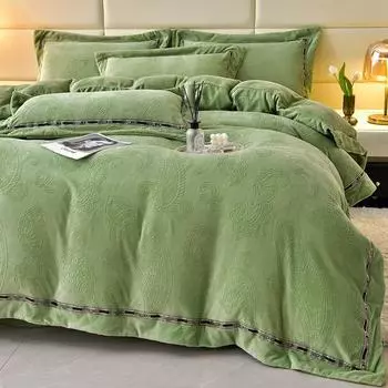 Зимний резной однотонный молочный бархат, четырехсекционная простыня, пододеяльник, кровать, коралловый бархат, пододеяльник, утолщенная теплая фланель 1.5m bed sheet 4pcs