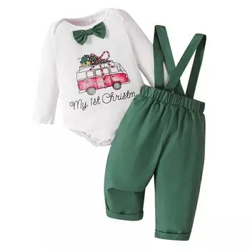 Зимний рождественский комплект для мальчиков и девочек, топ с рисунком + штаны с принтом + повязка на голову, комплект из трех предметов 12 зелёный