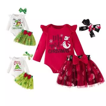 Зимний рождественский комплект из трех предметов для девочек и малышей с длинными рукавами и принтом в виде мультяшных букв Ha Yi 12 зелёный