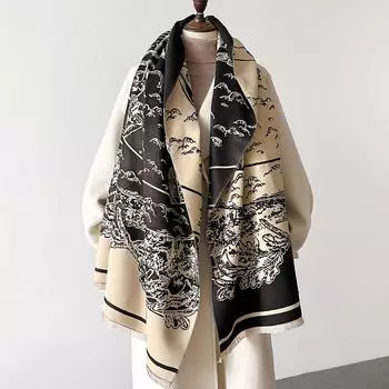 Зимний шарф 2024 года для женщин, роскошный кашемировый шарф, пашминовые женские шали и палантины с ретро-винтажным принтом, роскошные шарфы, одеяло