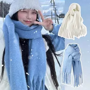 Зимний шарф для женщин, кашемировый теплый однотонный шейный платок, женский толстый, мягкий, с кисточками, пушистый, длинный, узкий, шарфы светло-розовый