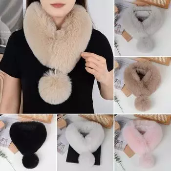 Зимний шарф из искусственного меха с шариками из искусственного меха, однотонный, утолщенный, теплый, шейный платок светло-серый