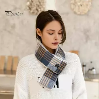 Зимний шарф с подогревом для мужчин и женщин, перезаряжаемый, 3 режима нагрева, водонепроницаемый, с подогревом для шеи, шарф с клетчатым принтом темно-синий