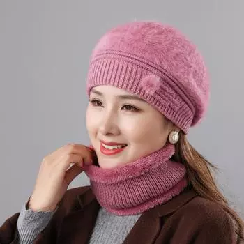 Зимний шарф, шапка для женщин с толстым флисом и теплый берет Модные ветрозащитные вязаные шапки и шарфы для женщин Комплекты шерстяных шапок для велоспорта для мам
