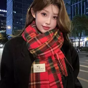 Зимний шарф, женский клетчатый теплый, японский шарф, утолщенный, устойчивый к холоду, мягкий ретро-шотландский в стиле колледжа красный