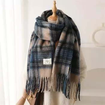 Зимний шарф женский роскошный осенне-зимний кашемировый шарф утолщенный теплый платок классический пушистый шарф с кисточками мягкий ретро-платок Bufanda 210x47cm