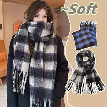 Зимний шарф, женский роскошный осенне-зимний кашемировый шарф, утолщенная теплая шаль, классический пушистый шарф с кисточками, одноцветная мягкая шаль чёрный