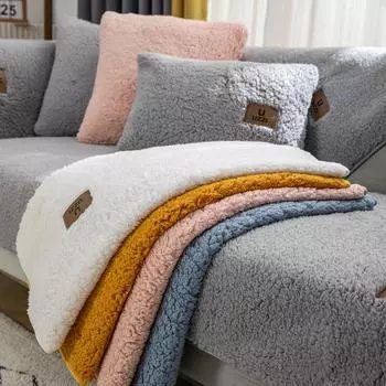 Зимний шерстяной бархатный чехол для дивана, нескользящий высококачественный кожаный чехол для дивана, толстый теплый чехол для подушки для домашнего интерьера, ткань 1 pc Pillowcase белый