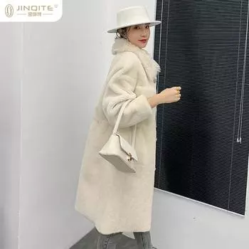 Зимний шерстяной меховой тренч женский меховой с меховым воротником средней и длинной моды, дубленка XS