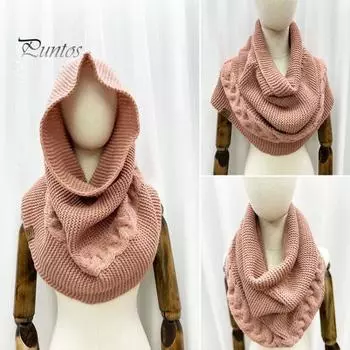 Зимний шерстяной вязаный шарф для женщин и мужчин, однотонный, двухцелевой, шаль, шарф с перекрученной текстурой, универсальная теплая шапка, шарф розовый