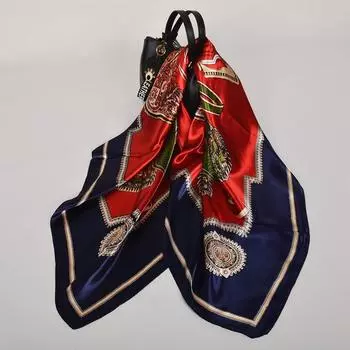 Зимний Синий Красный Шелковый Платок Хиджаб Женские Модные Аксессуары Атласные Квадратные Платки Фуляр Весна Осень Головные Платки Шали 90*90см