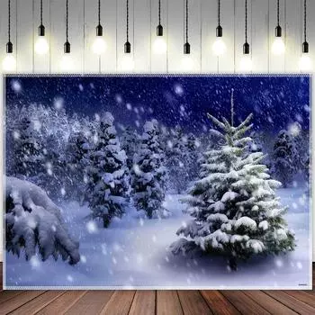 Зимний снег лес полиэстер фон для фотосъемки замороженные белые рождественские деревья зимняя сцена вечеринка фото фон рождественские украшения W100*L75cm
