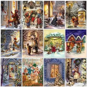 Зимний снег Сцена алмазная живопись девушка картина стразами Алмазная вышивка Рождественский набор для вышивки крестом мозаика подарок ручной работы Full Round 20x30CM