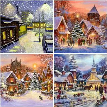 Зимний снег живописный Diy 5D алмазная живопись полный круглый дрель пейзаж Алмазная вышивка наборы крестиков настенное искусство домашний декор Full Round 20x20CM