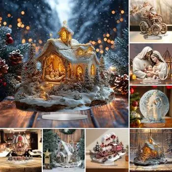 Зимний Снежный Дом Акриловое Украшение 2D Плоский Рождественский Сценарий Настольный Знак Рождество