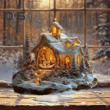 Зимний снежный домик акриловое украшение 2D плоский рождественский вертеп настольная вывеска рождественский домашний офис гостиная спальня книжная полка настольный орнамент B