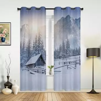 Зимний снежный горный пейзаж, утренний пейзаж, шторы для дома, спальни, гостиной, кухни, детской, оконные шторы, домашний декор 135W x 60H(cm) x1