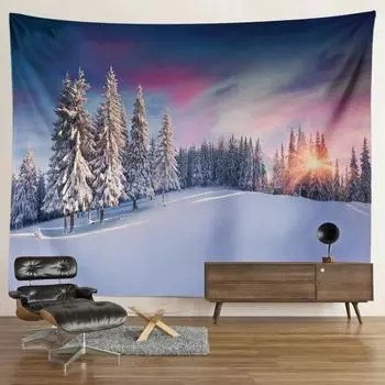 Зимний снежный лес гобелен пейзаж настенный гобелен красивая спальня гостиная украшение занавеска 100X75CM