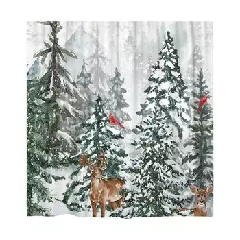 Зимний снежный лес занавеска для душа дерево олень снежинка занавеска для душа Рождество праздничная ванная комната в деревенском стиле водонепроницаемый с крючками One Size